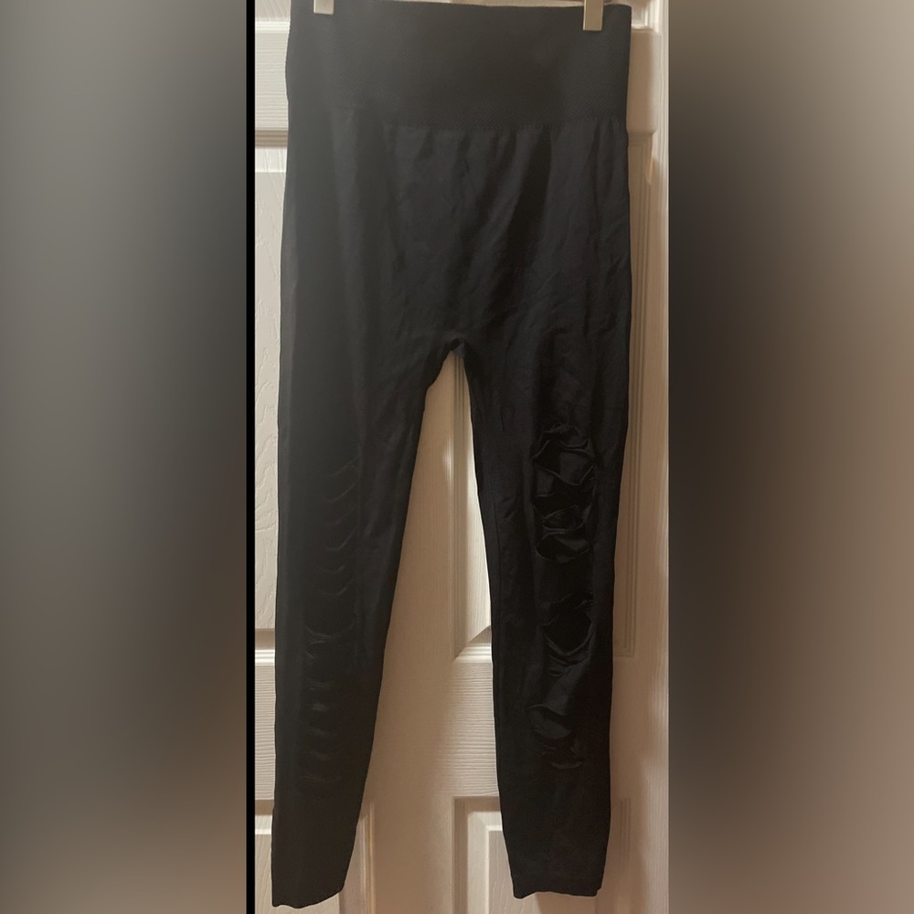 Distressed black leggings